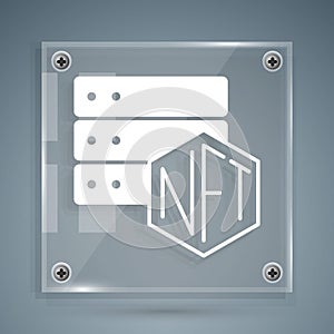 White NFT blockchain technology icon isolated on grey background. Non fungible token. Digital crypto art concept. Square