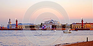 White nights in Saint-Petersburg. View of Vassily island arrow