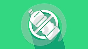 White No plastic bottle icon isolated on green background. 4K Video motion graphic animation