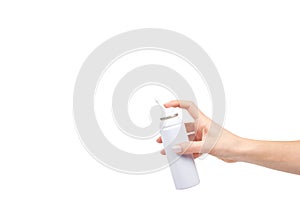 White nose wash spray bottle with hand, sea water therapy