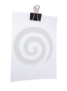 White note paper with paperclip.