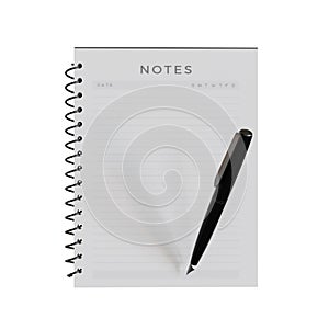 White Notebook With Pen. Realistic 3D Render. Isolated On White Background. Notes Page.
