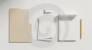 Minimalist Office Stationery Flat Lay with Blank Space