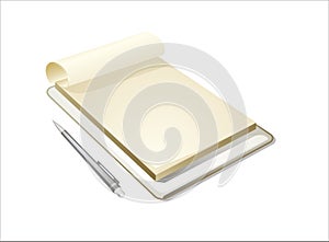 White Notepad with pen on white background