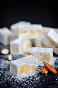 White nougat with almonds