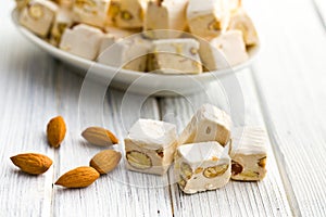 White nougat with almonds