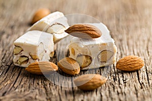 White nougat with almonds