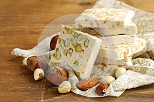 White nougat with different nuts