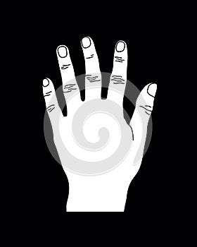 White Number Five Hand Gesture, Vector Sillhouette