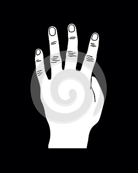 White Number Four Hand Gesture, Vector Sillhouette