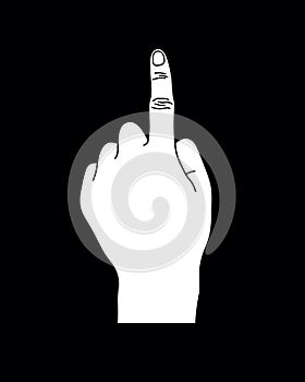 White Number One Hand Gesture, Vector Sillhouette