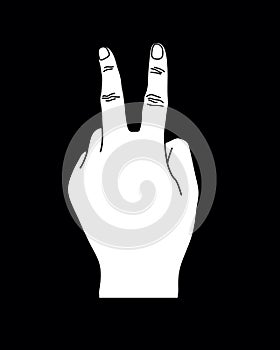 White Number Two Hand Gesture, Vector Sillhouette