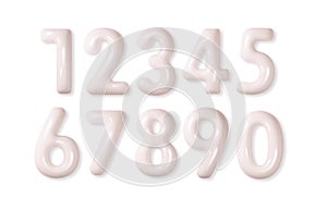 White numbers inflated pastel glossy set from 0 to 9 isolated. 3d realistic vector numbers from balloon