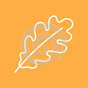 white oak leaf, orange background, vector illustration, autumn season symbol