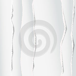 White oblong paper strips placed one over another with torn edge in vertical position, paper for note. Vector