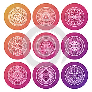 White occult, mystic, spiritual, esoteric bright vector icons