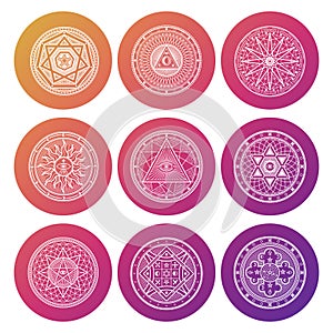 White occult, mystic, spiritual, esoteric bright vector icons photo