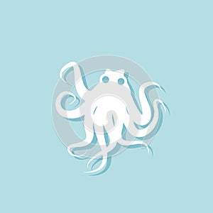 White octopus logo template element. Octopus icon logo