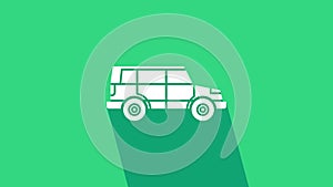 White Off road car icon isolated on green background. Jeep sign. 4K Video motion graphic animation
