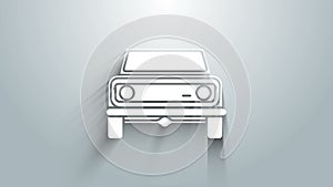 White Off road car icon isolated on grey background. Jeep sign. 4K Video motion graphic animation