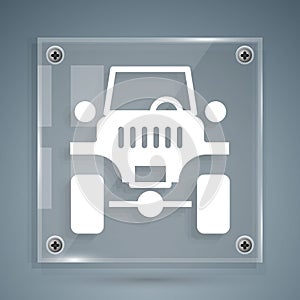 White Off road car icon isolated on grey background. Jeep sign. Square glass panels. Vector