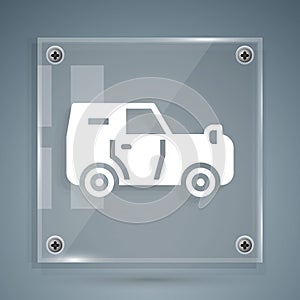 White Off road car icon isolated on grey background. Jeep sign. Square glass panels. Vector