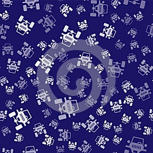 White Off road car icon isolated seamless pattern on blue background. Jeep sign. Vector