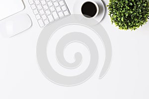 White office desktop with items