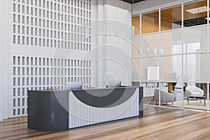 White office reception desk and waiting room