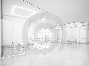 White office space. 3D rendering