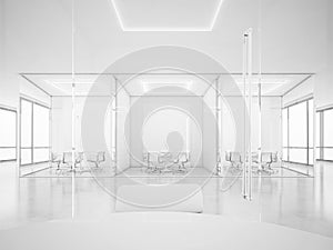 White office space with meeting rooms. 3D rendering