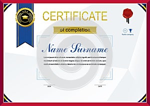 White official certificate. Blue ribbon, black emblem and red border