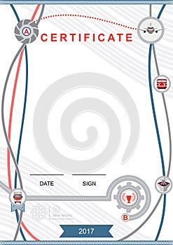 White official modern certificate. Curved line border. Logistics elements