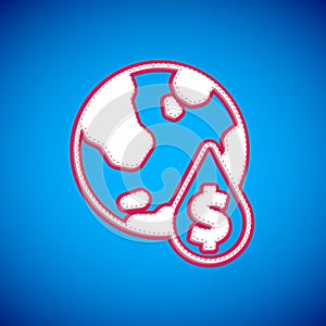 White Oil drop with dollar symbol icon isolated on blue background. Oil price. Oil and petroleum industry. Vector