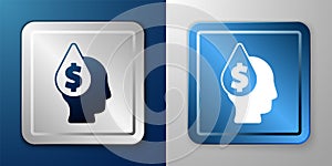 White Oil drop with dollar symbol icon isolated on blue and grey background. Oil price. Oil and petroleum industry