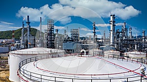 White oil and gas refinery storage tank petrochemicalâ€‹ architecture plant industrial, Oil refinery plant from industry zone