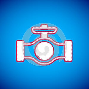 White Oil pipe with valve icon isolated on blue background. Vector