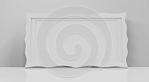 White old ancient picture frame isolated on white background standing on the ground 3d render illustration