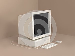 White old computer cartoon style soft brown minimal background 3d render