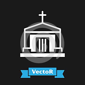 White Old crypt icon isolated on black background. Cemetery symbol. Ossuary or crypt for burial of deceased. Vector