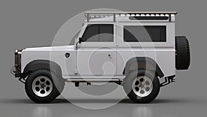 White old small SUV tuned for difficult routes and expeditions. 3d rendering
