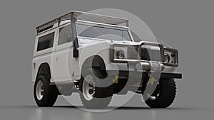 White old small SUV tuned for difficult routes and expeditions. 3d rendering