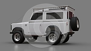 White old small SUV tuned for difficult routes and expeditions. 3d rendering