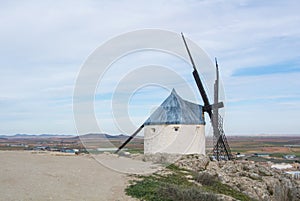 White old windmill on the hill near Consuegra
