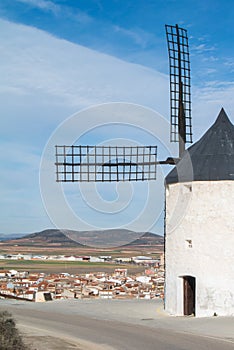 White old windmill on the hill near Consuegra