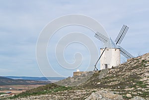 White old windmill on the hill near Consuegra