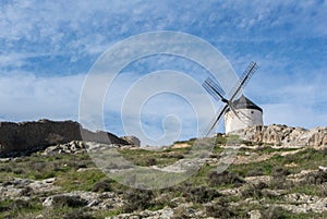 White old windmill on the hill near Consuegra