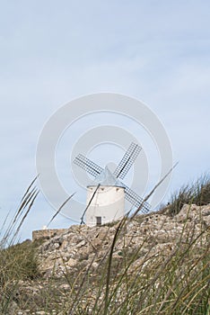 White old windmill on the hill near Consuegra photo