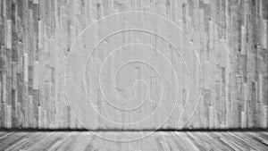 White old wood or wooden vintage plank floor and wall surface background as a vintage pattern layout for retro, grunge