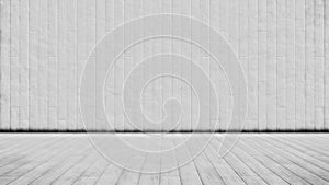 White old wood or wooden vintage plank floor and wall surface background as a vintage pattern layout for retro, grunge